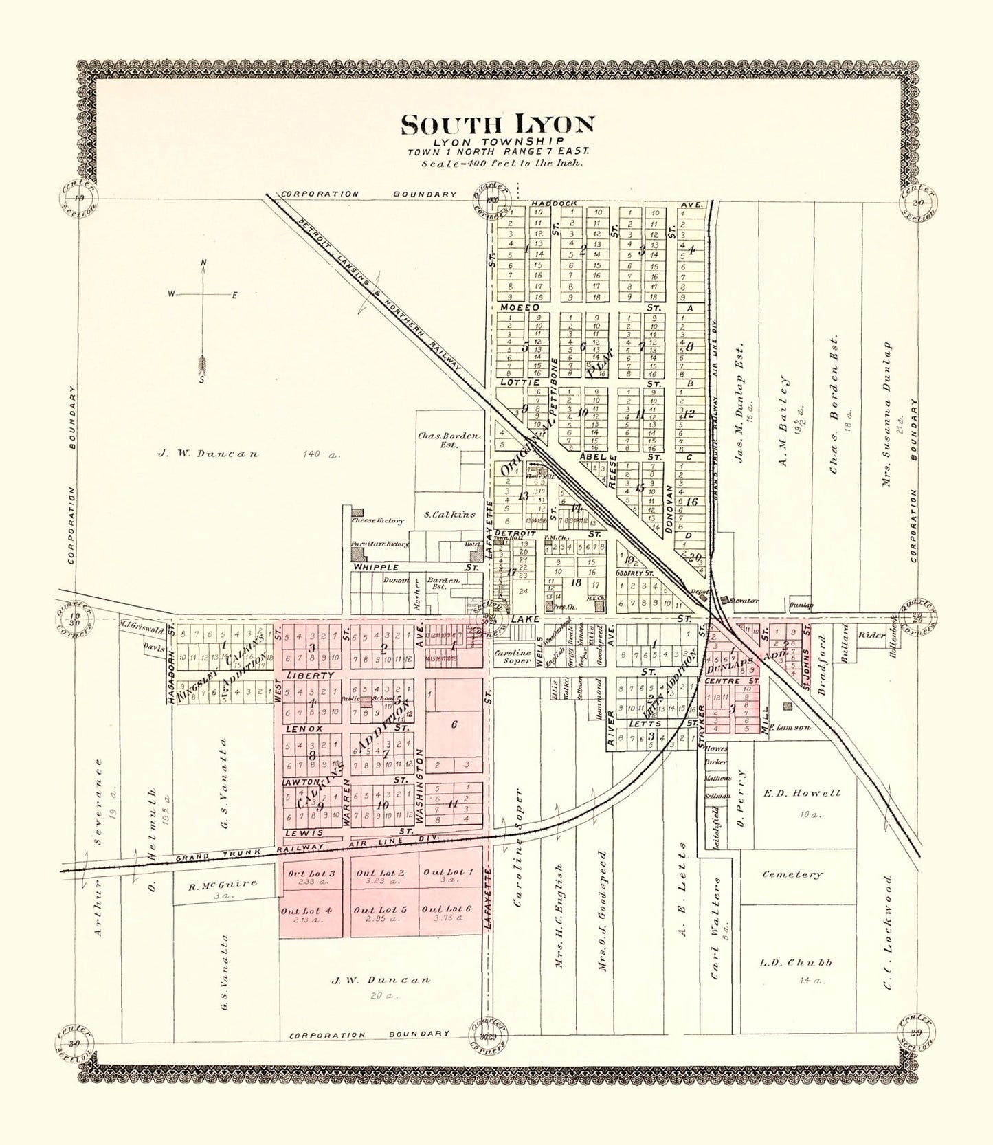 Vintage Map of South Lyon, Michigan 1896