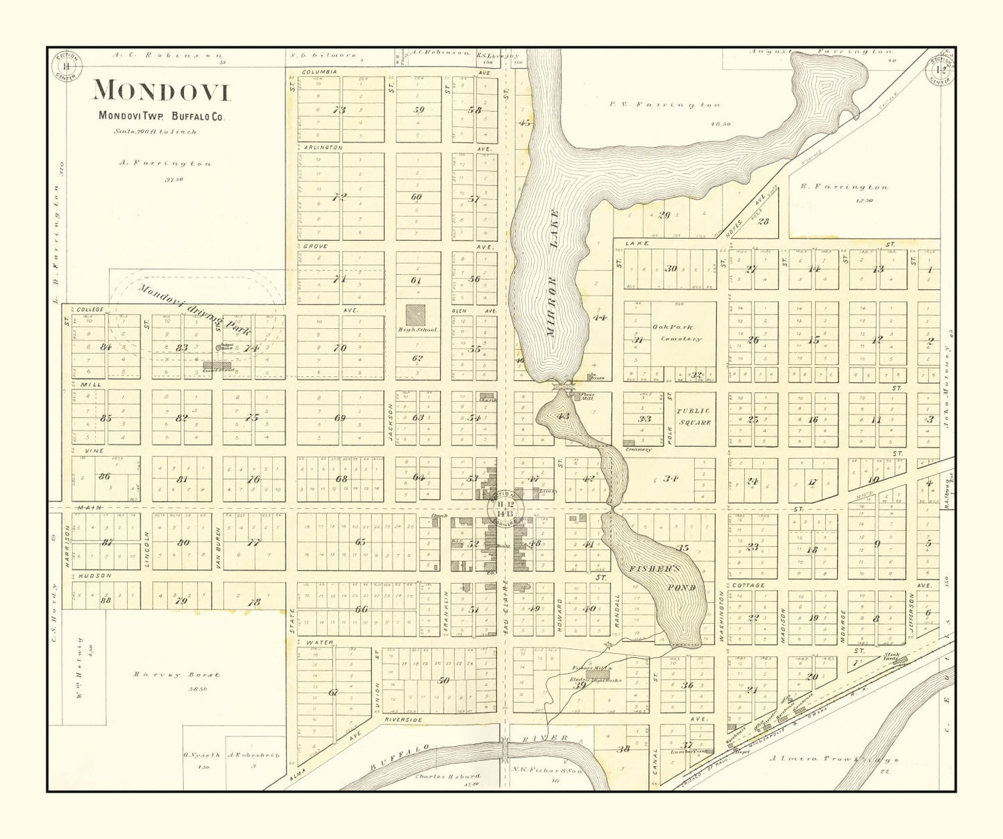 Vintage Map of Mondovi, Wisconsin 1896