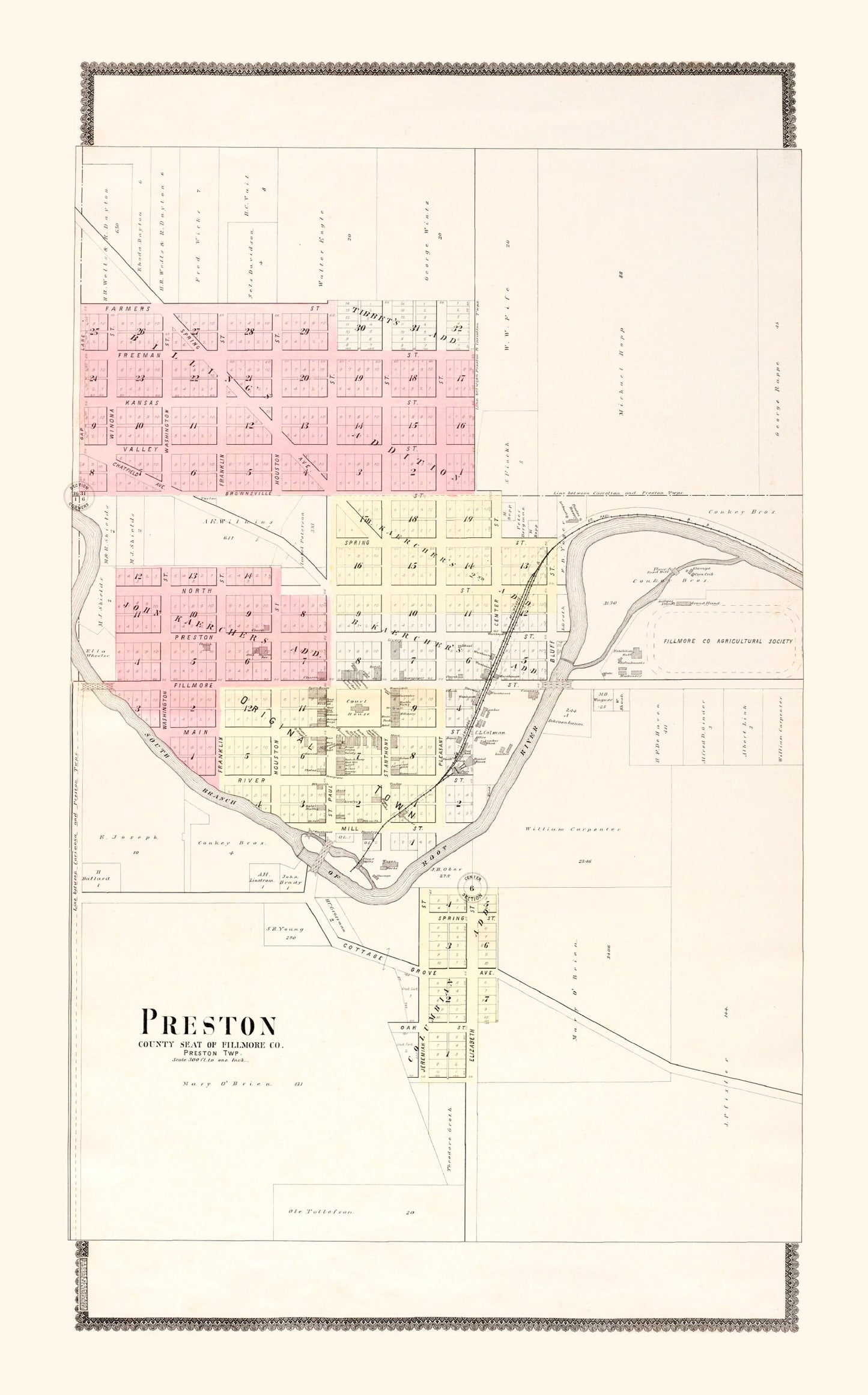 Vintage Map of Preston, Minnesota 1896