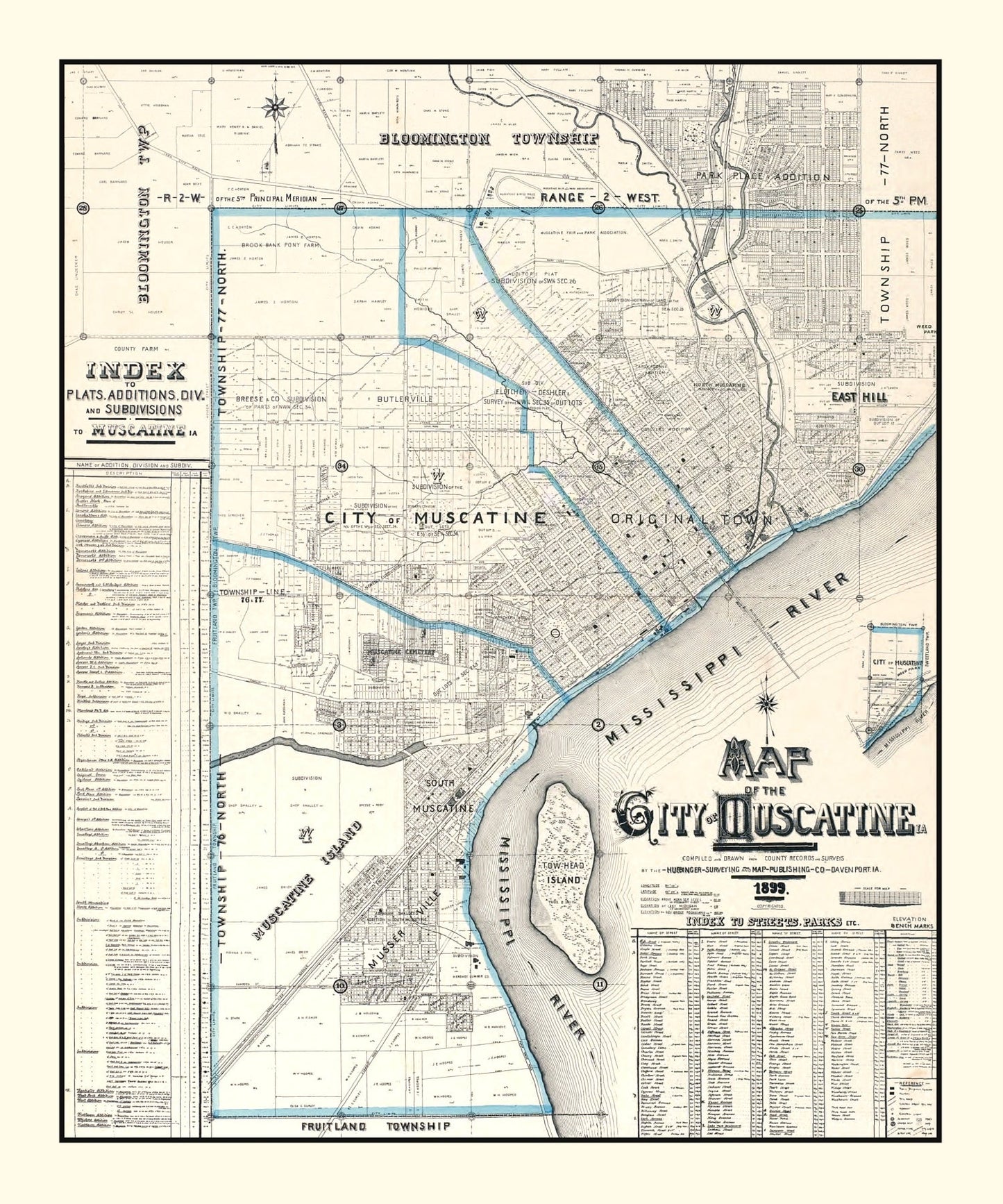 Vintage Map of Muscatine, Iowa 1899