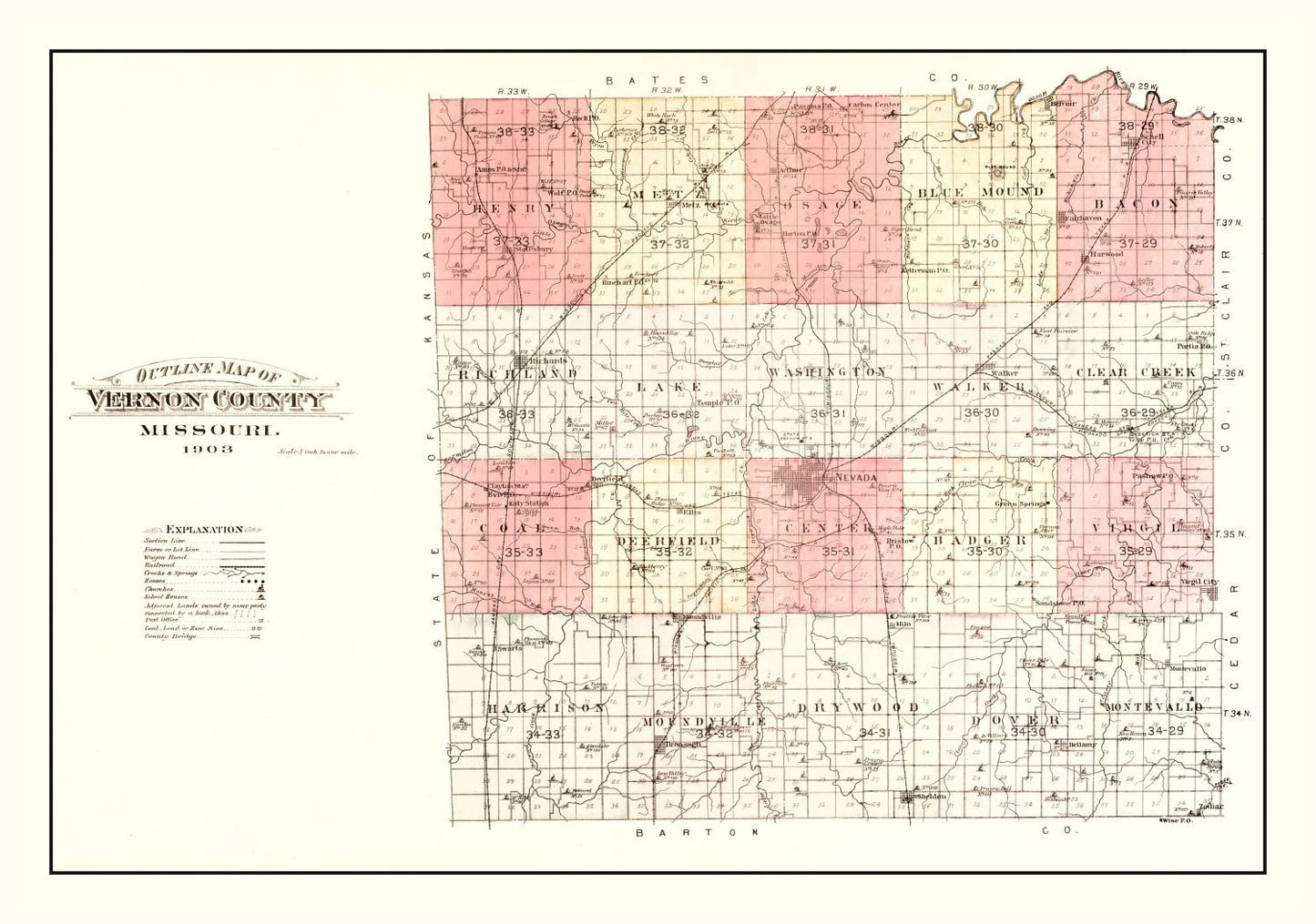 Vintage Map of Vernon County, Missouri 1903