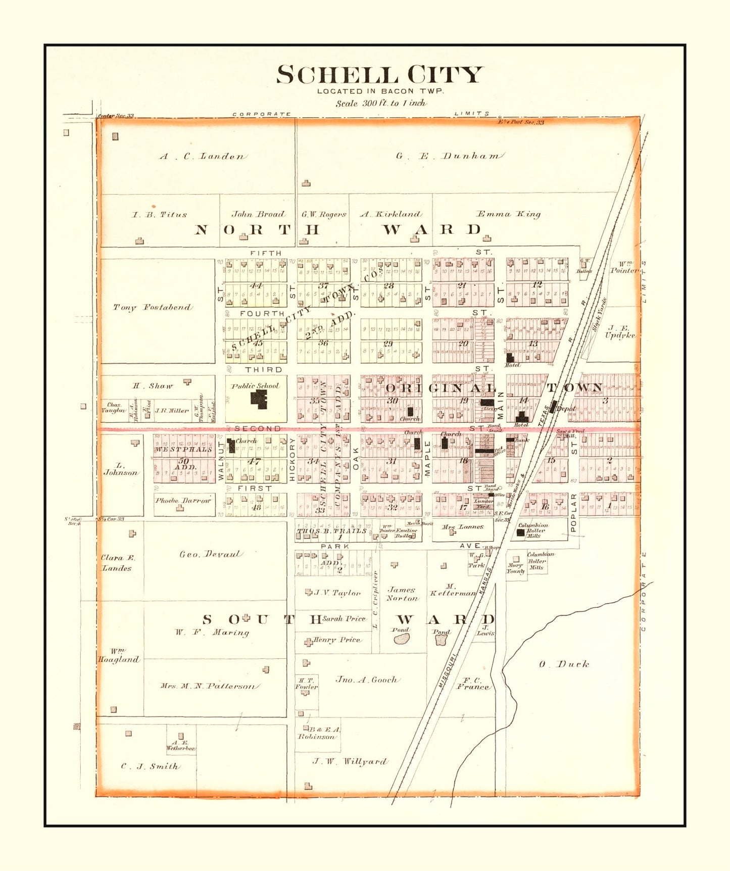 Vintage Map of Schell City, Missouri 1903