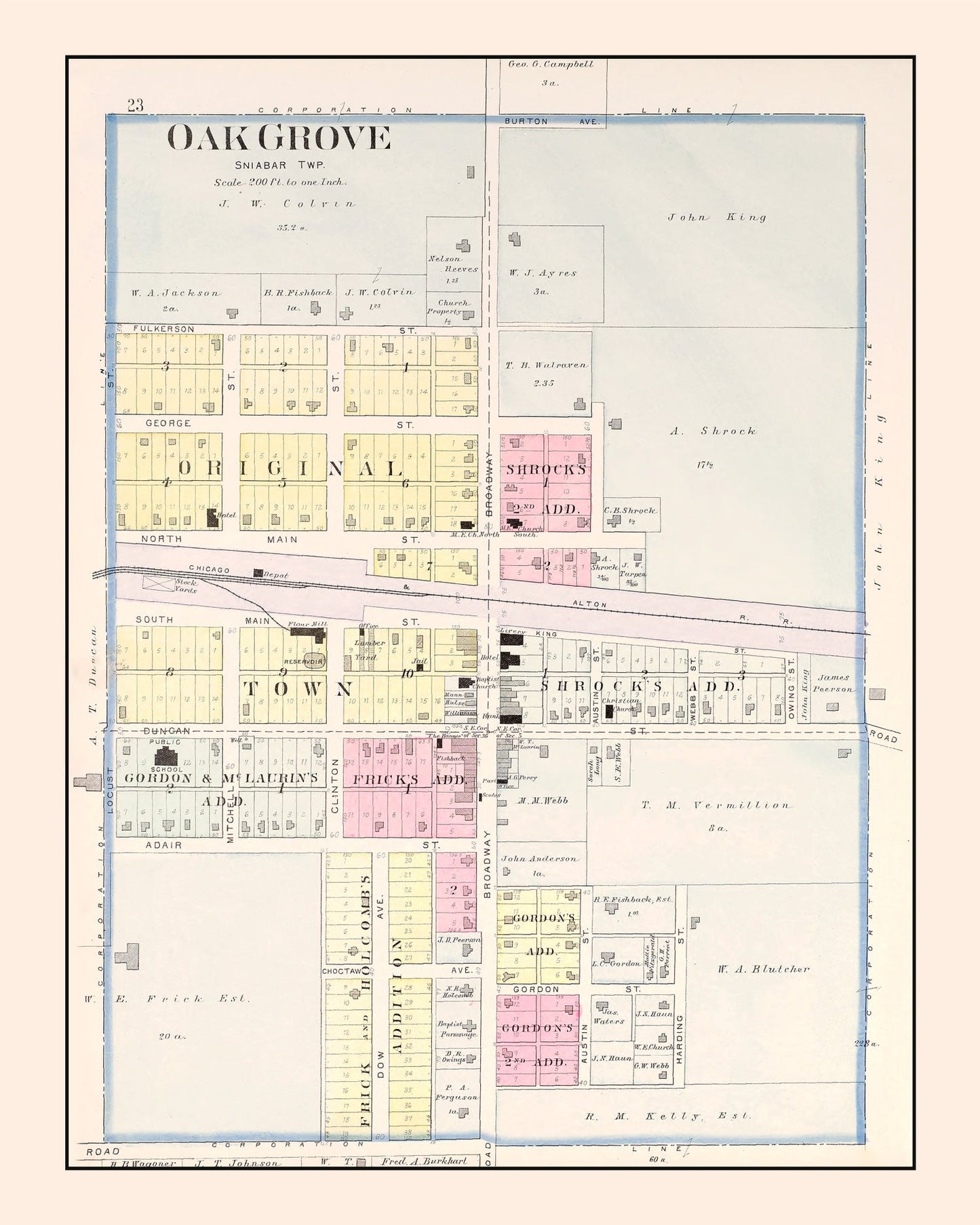 Vintage Map of Oak Grove, Missouri 1904