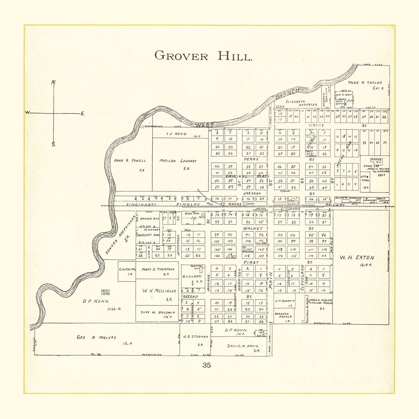 Vintage Map of Grover Hill, Ohio 1905