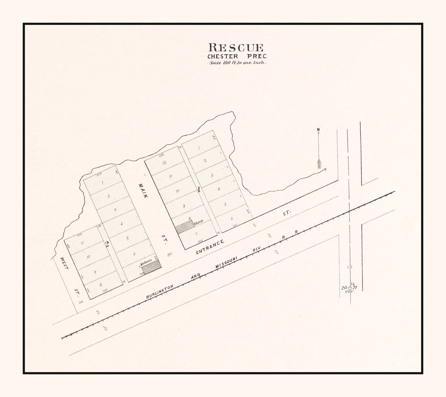 Vintage Map of Rescue, Nebraska 1907