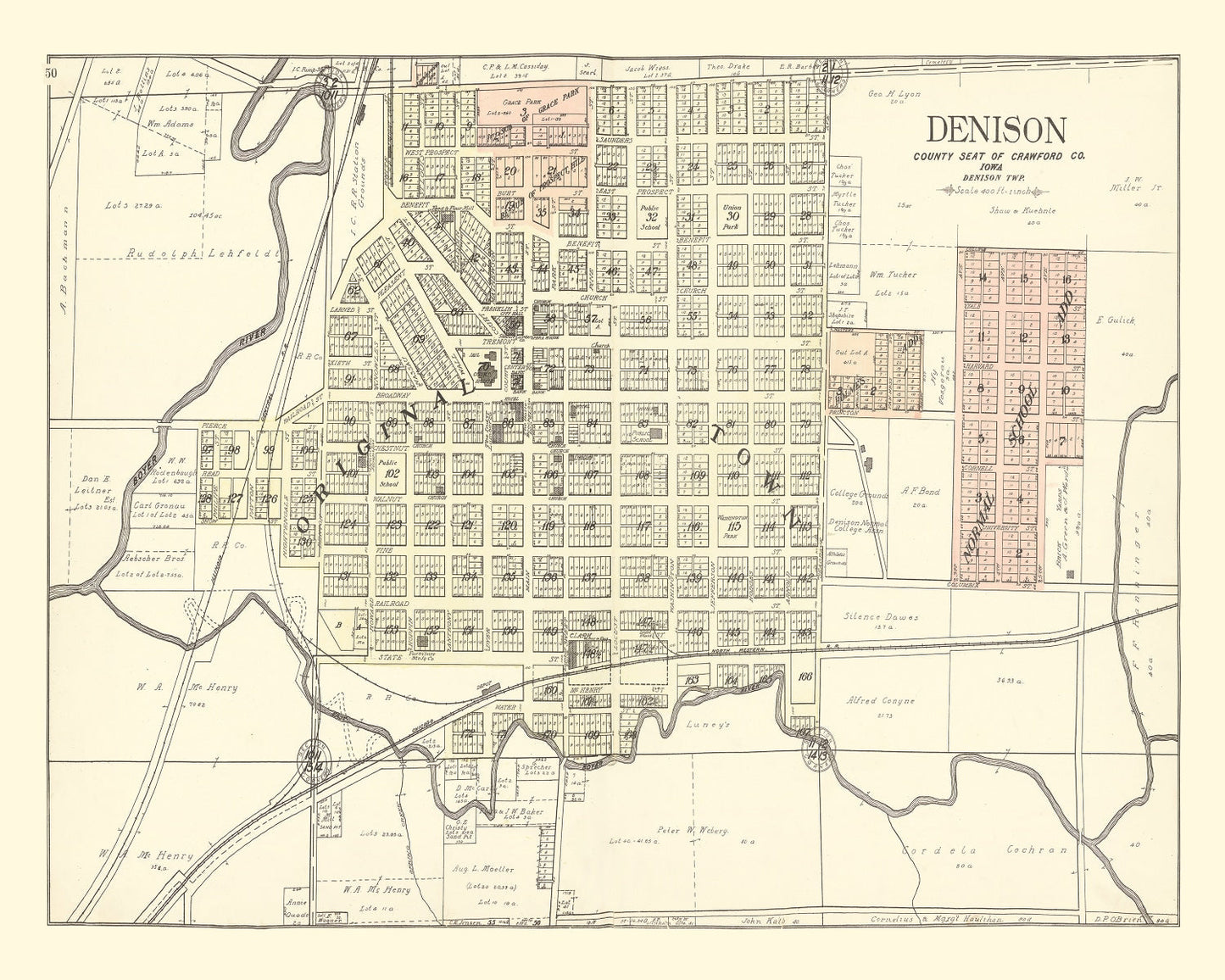 Vintage Map of Denison, Iowa 1908