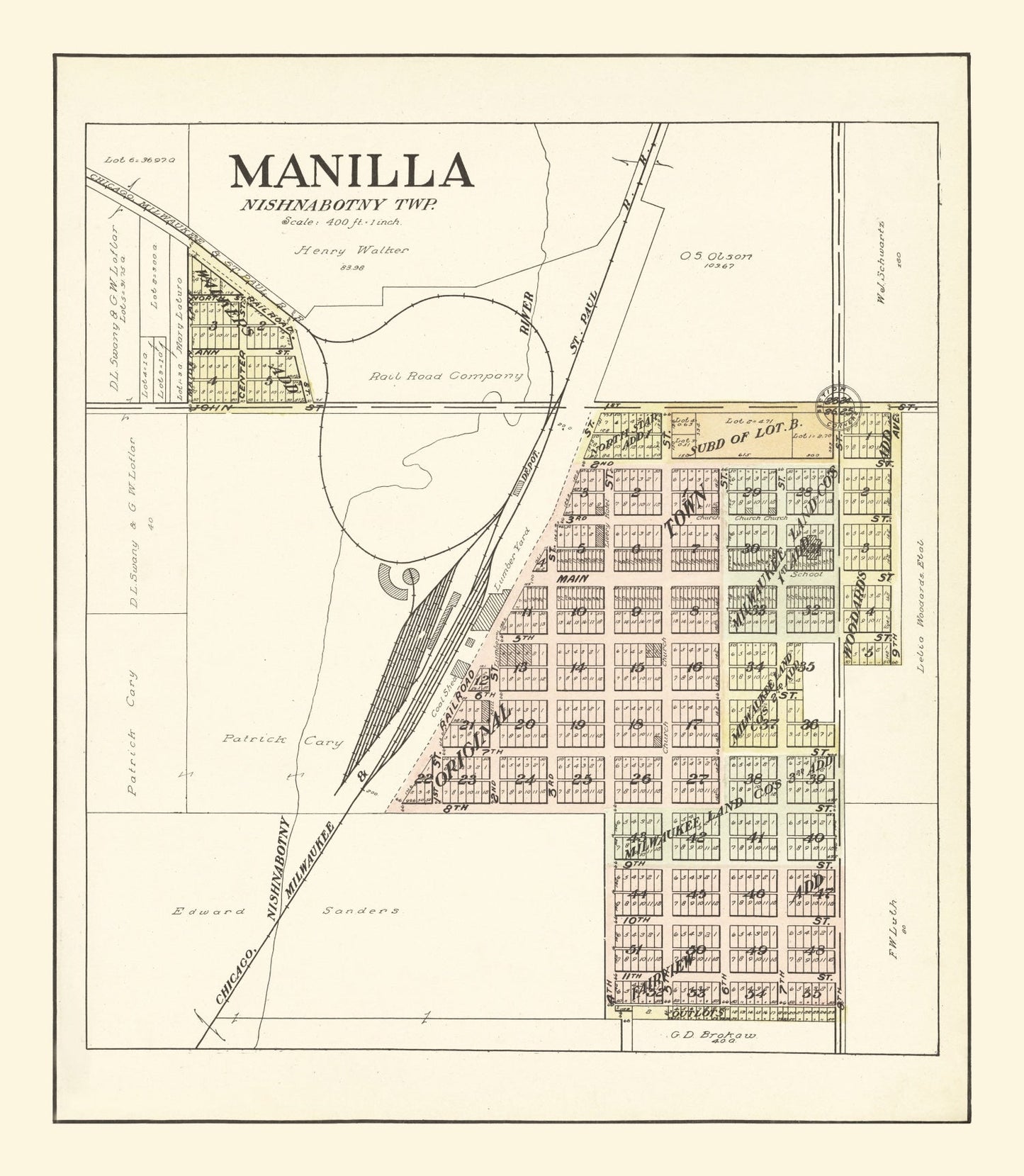Vintage Map of Manilla, Iowa 1908