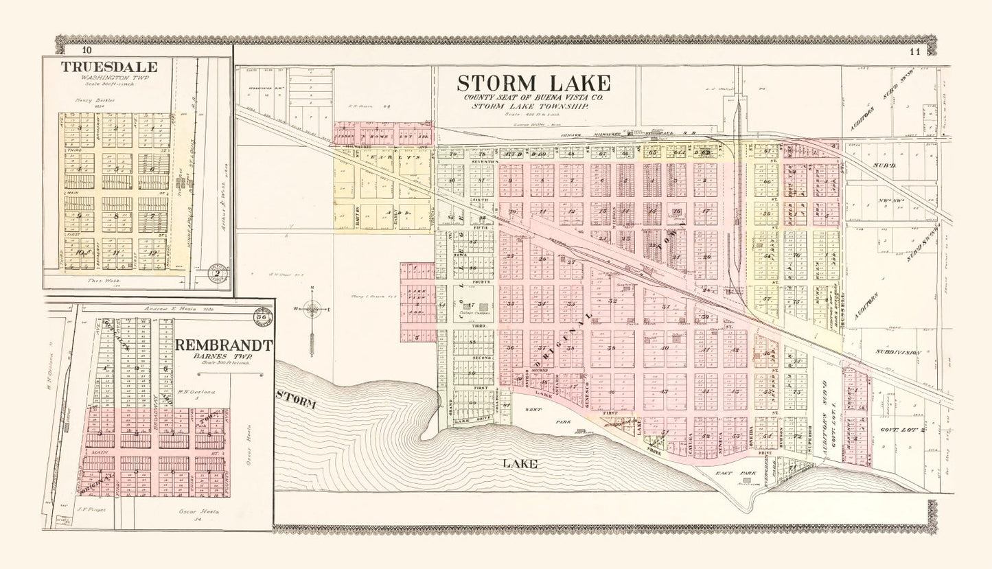 Vintage Map of Storm Lake, Iowa 1908
