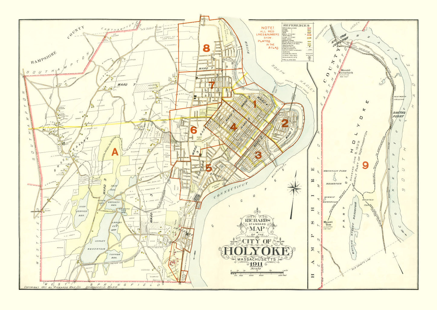 Vintage Map of Holyoke, Massachusetts 1911