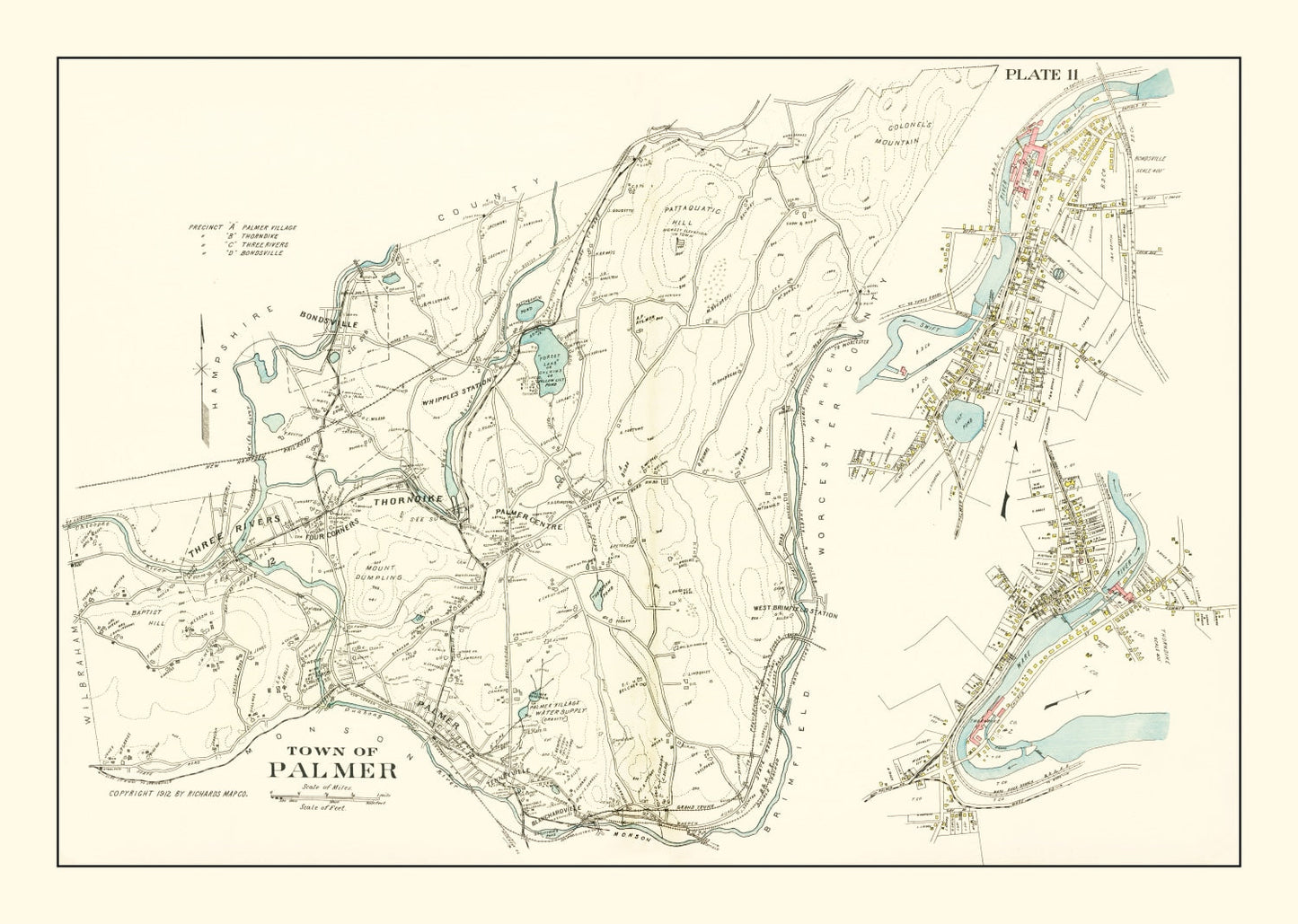 Vintage Map of Palmer, Massachusetts 1912