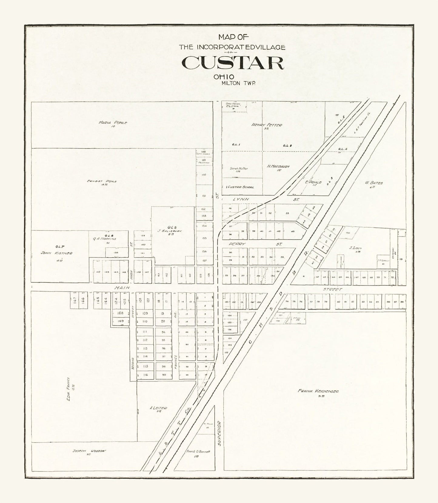 Vintage Map of Custar, Ohio 1912