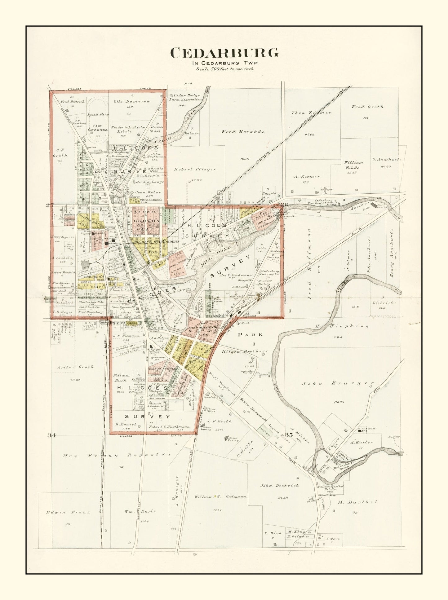 Vintage Map of Cedarburg, Wisconsin 1915