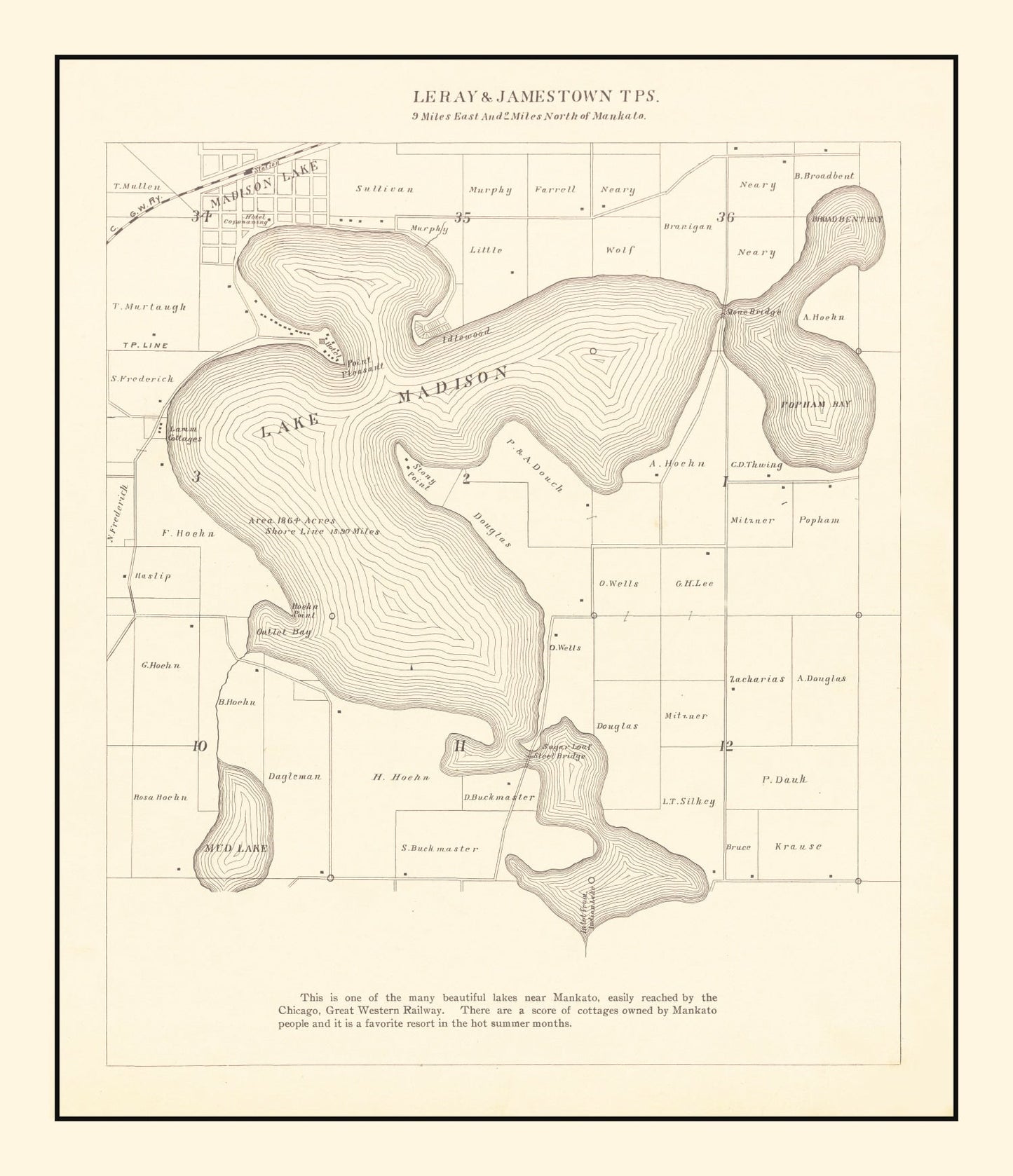 Vintage Lake Madison, MN Map 1921