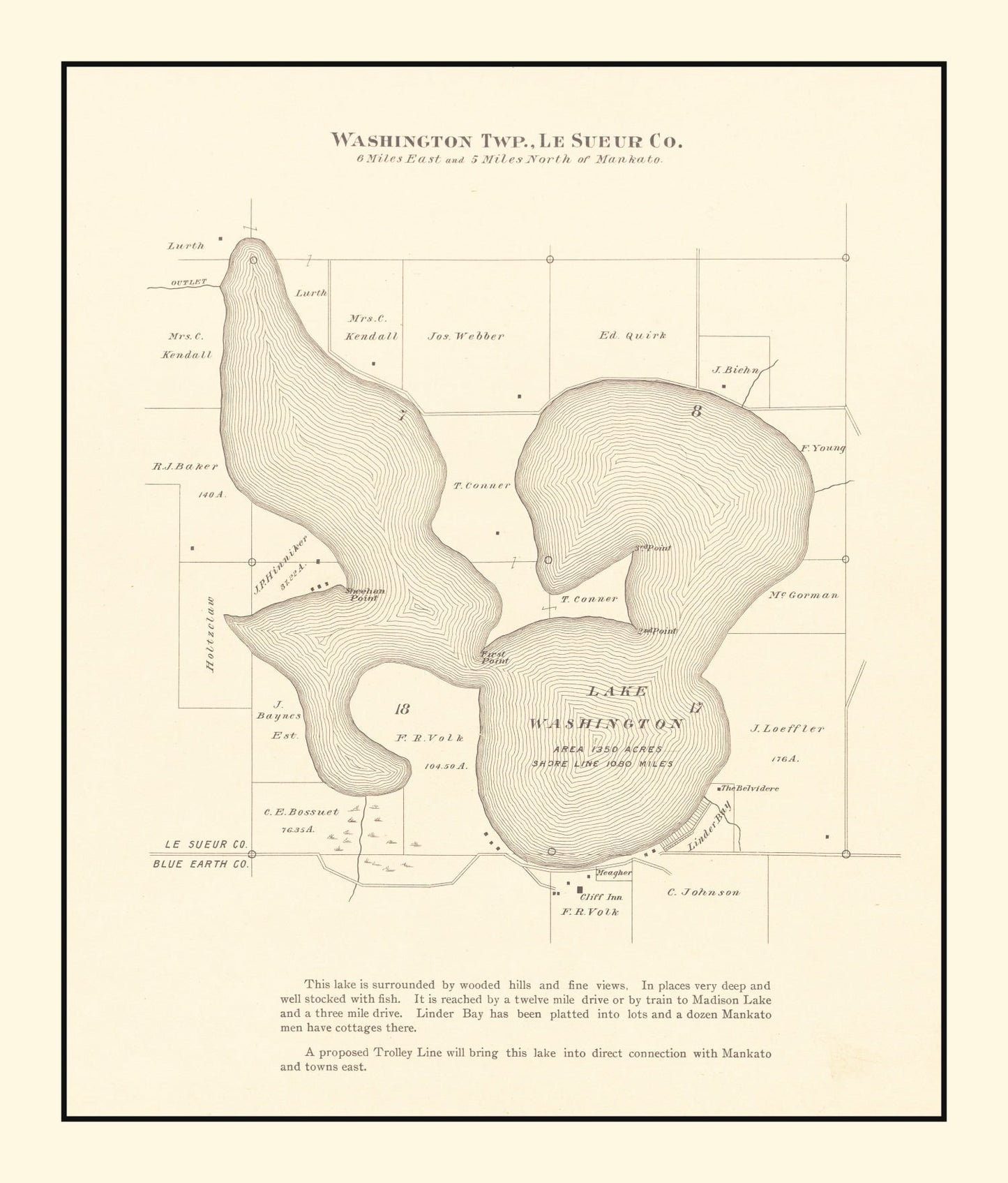 Vintage Lake Washington, MN Map 1921