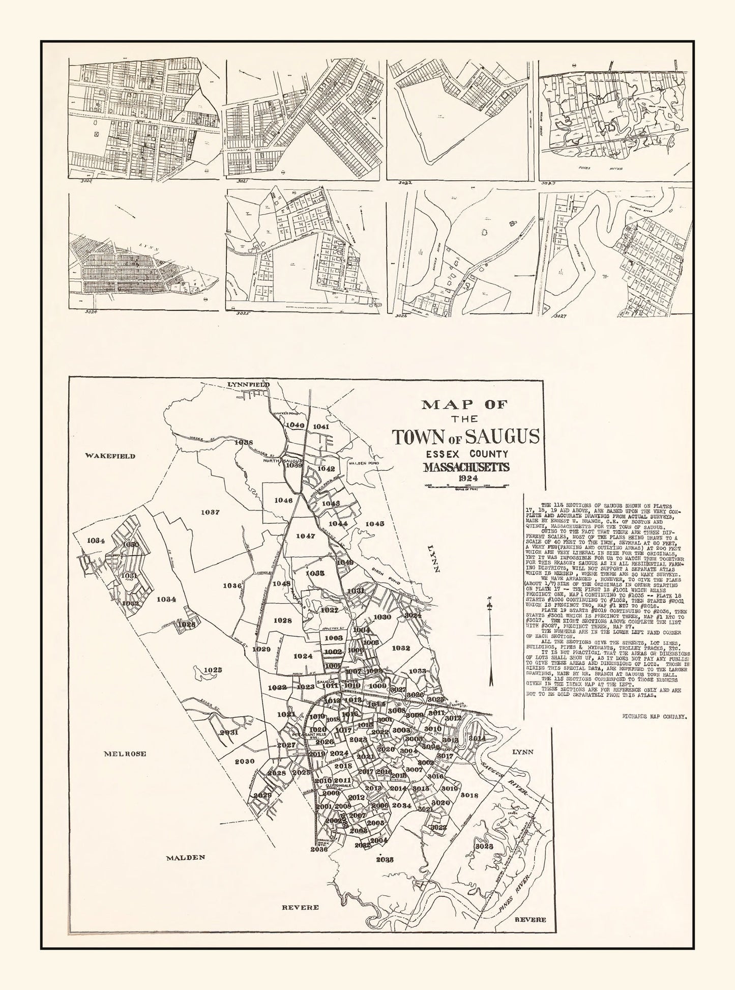 Vintage Map of Saugus, Massachusetts 1924