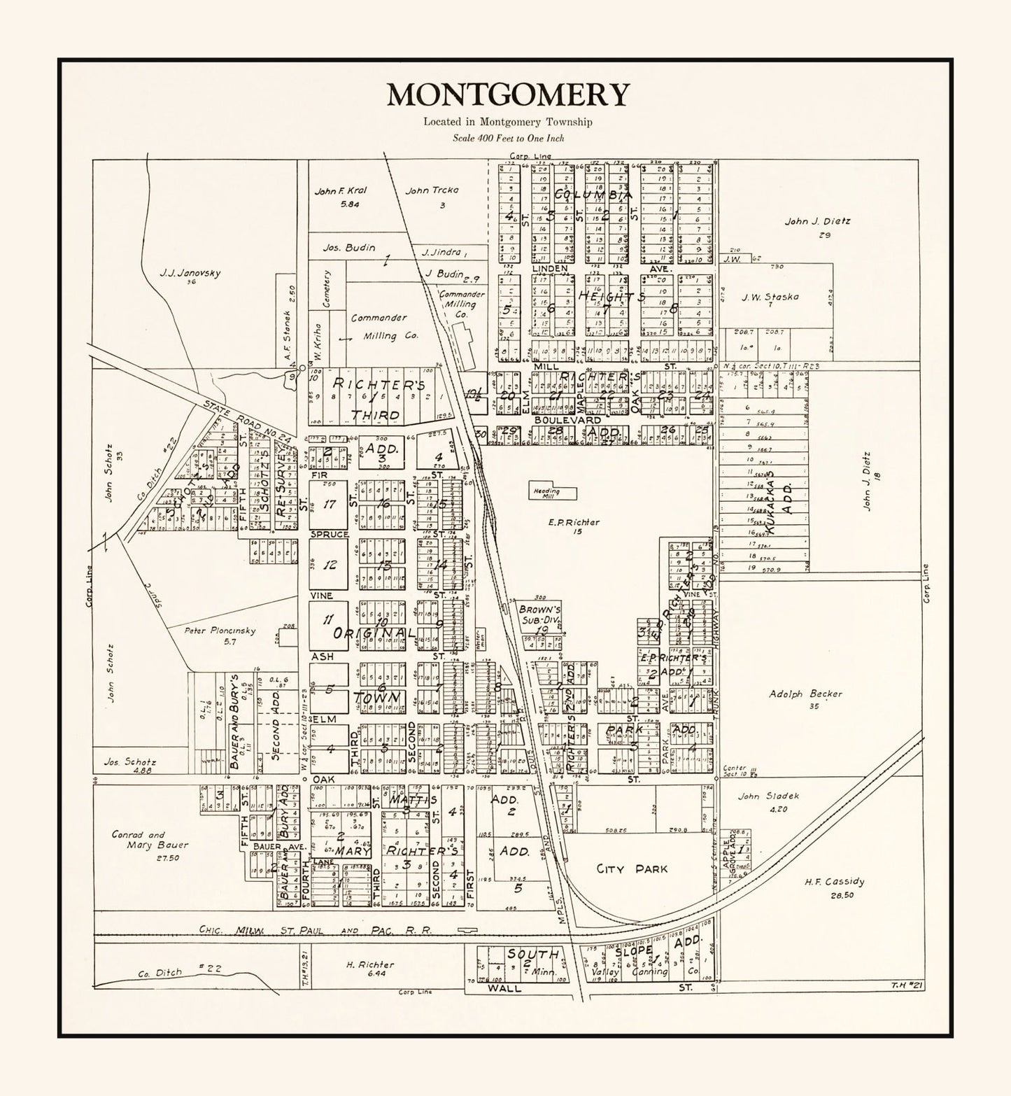 Vintage Map of Montgomery, Minnesota 1928
