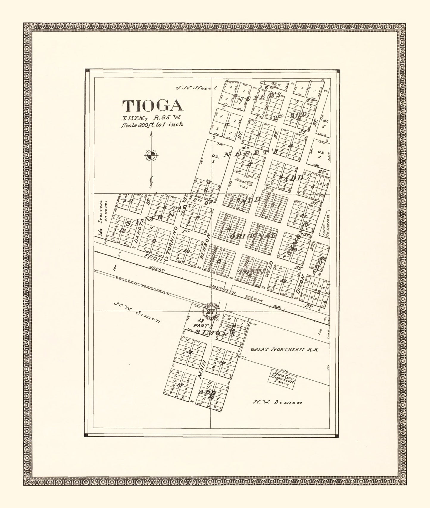 Vintage Map of Tioga, North Dakota 1937