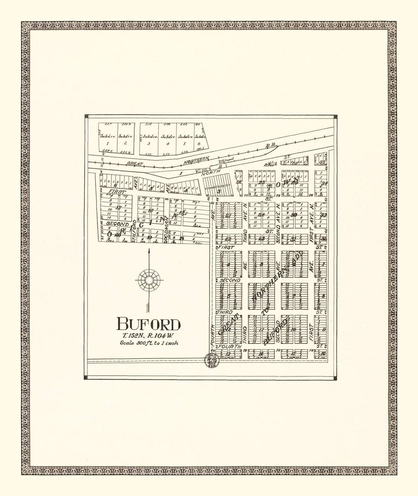 Vintage Map of Buford, North Dakota 1937