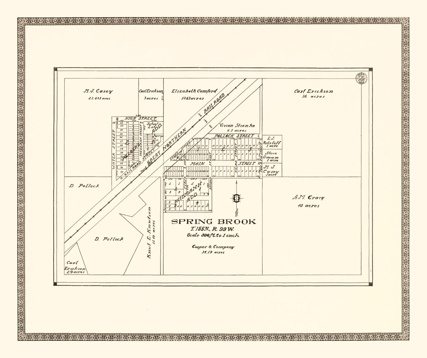 Vintage Map of Spring Brook, North Dakota 1937