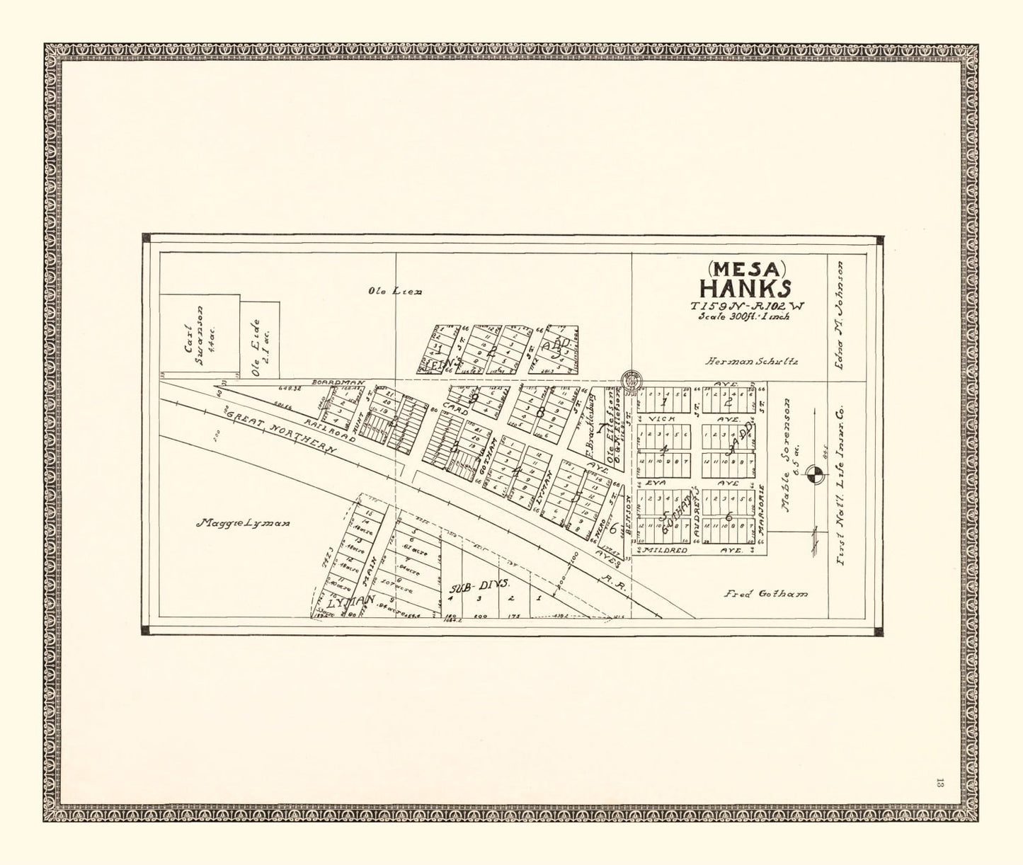 Vintage Map of Hanks, North Dakota 1937