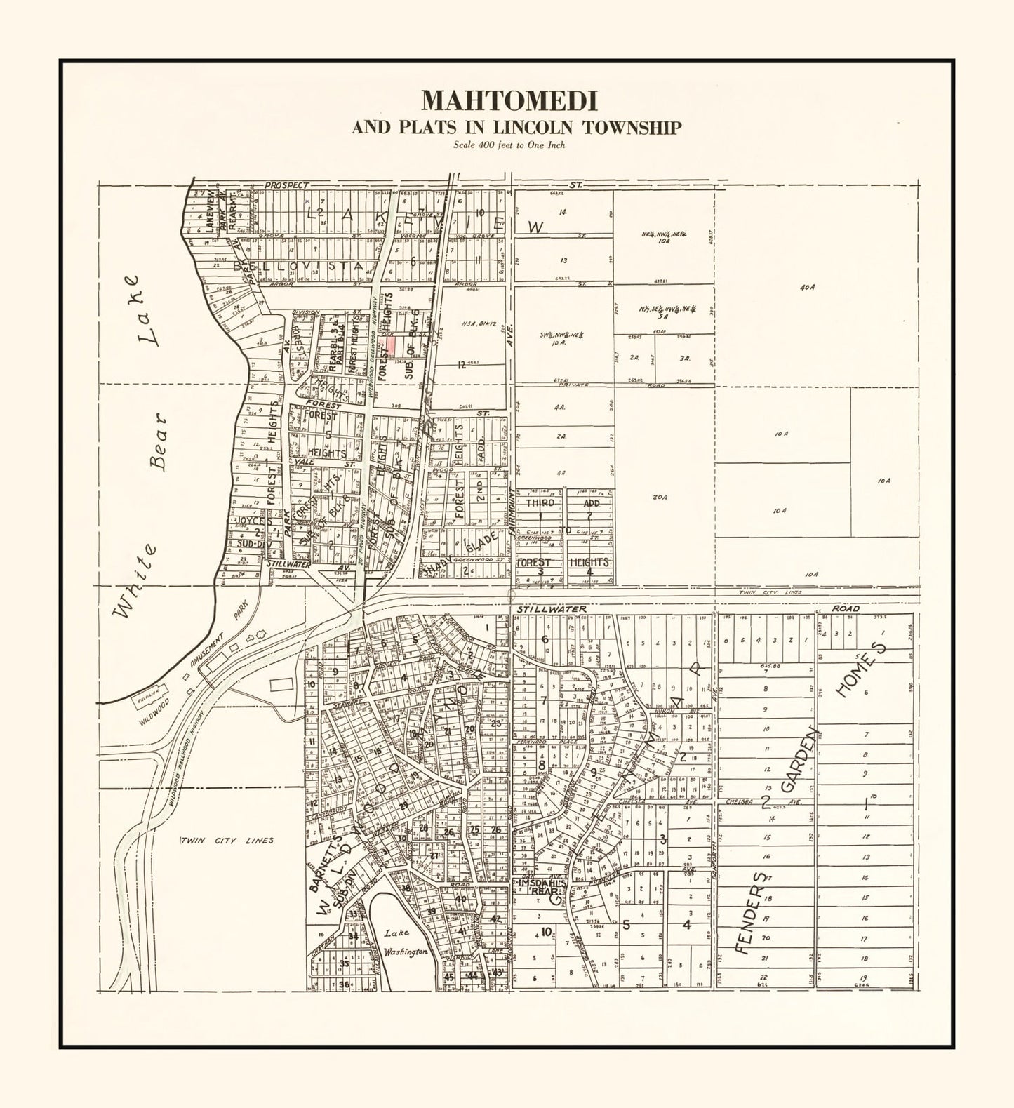 Vintage Map of Mahtomedi, Minnesota 1938