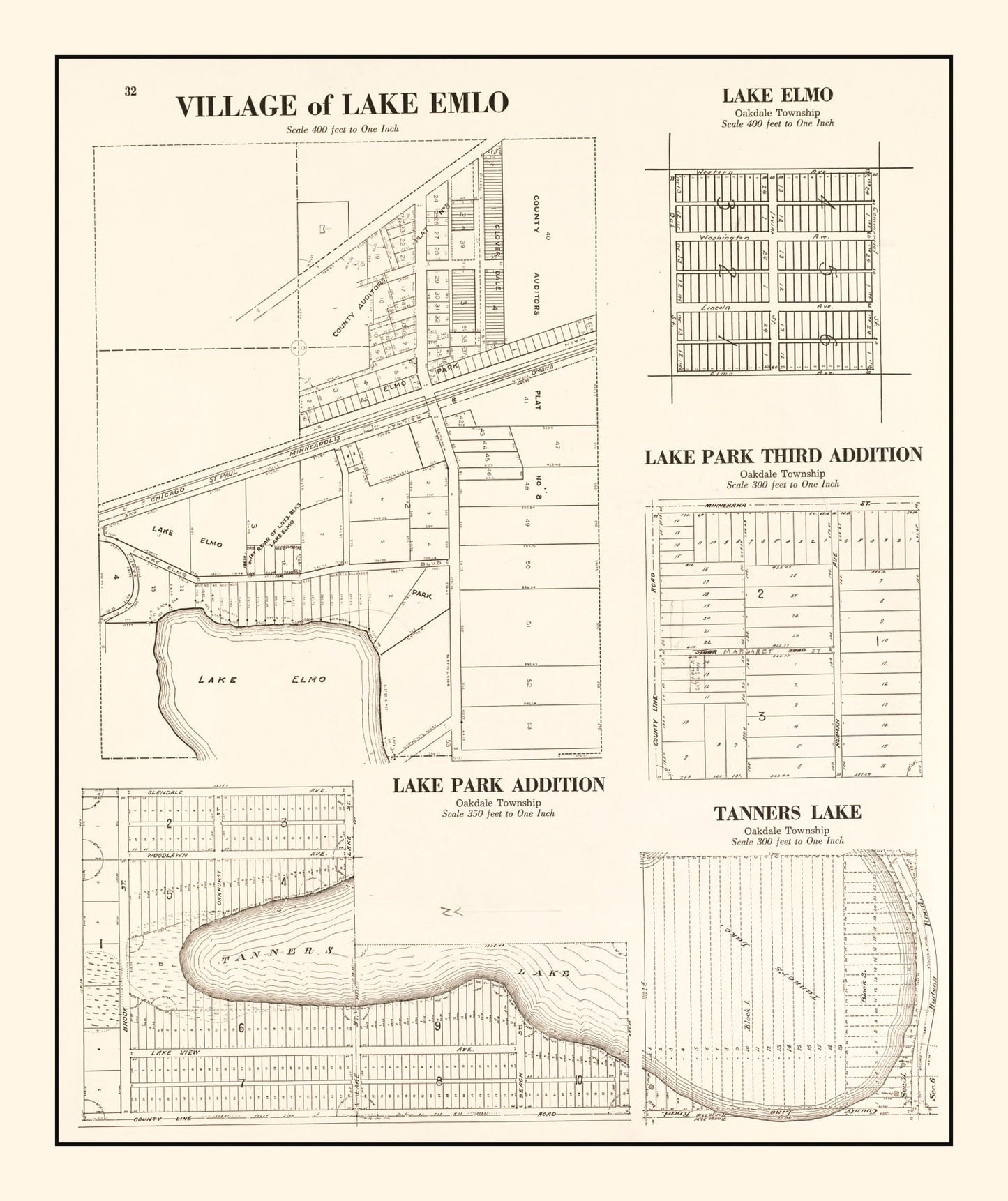 Vintage Map of Lake Emlo, Minnesota 1938