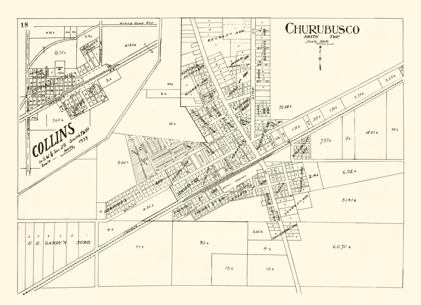 Vintage Map of Churubusco, Indiana 1939