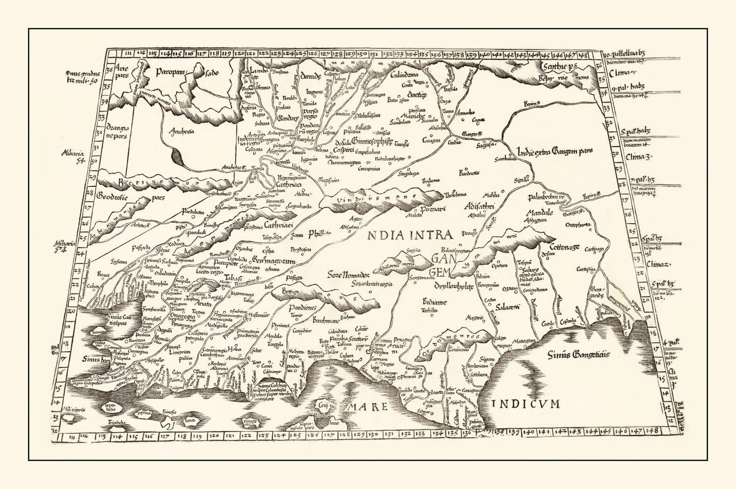 Vintage Ptolemaic India Map 1522
