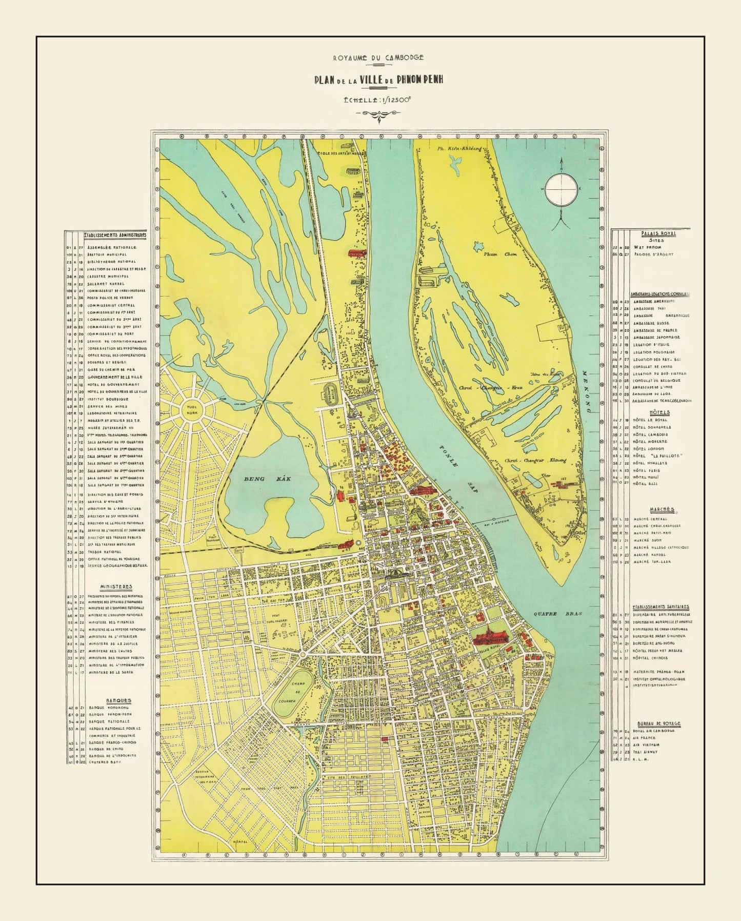 Vintage Map of Phnom Penh, Cambodia 1960