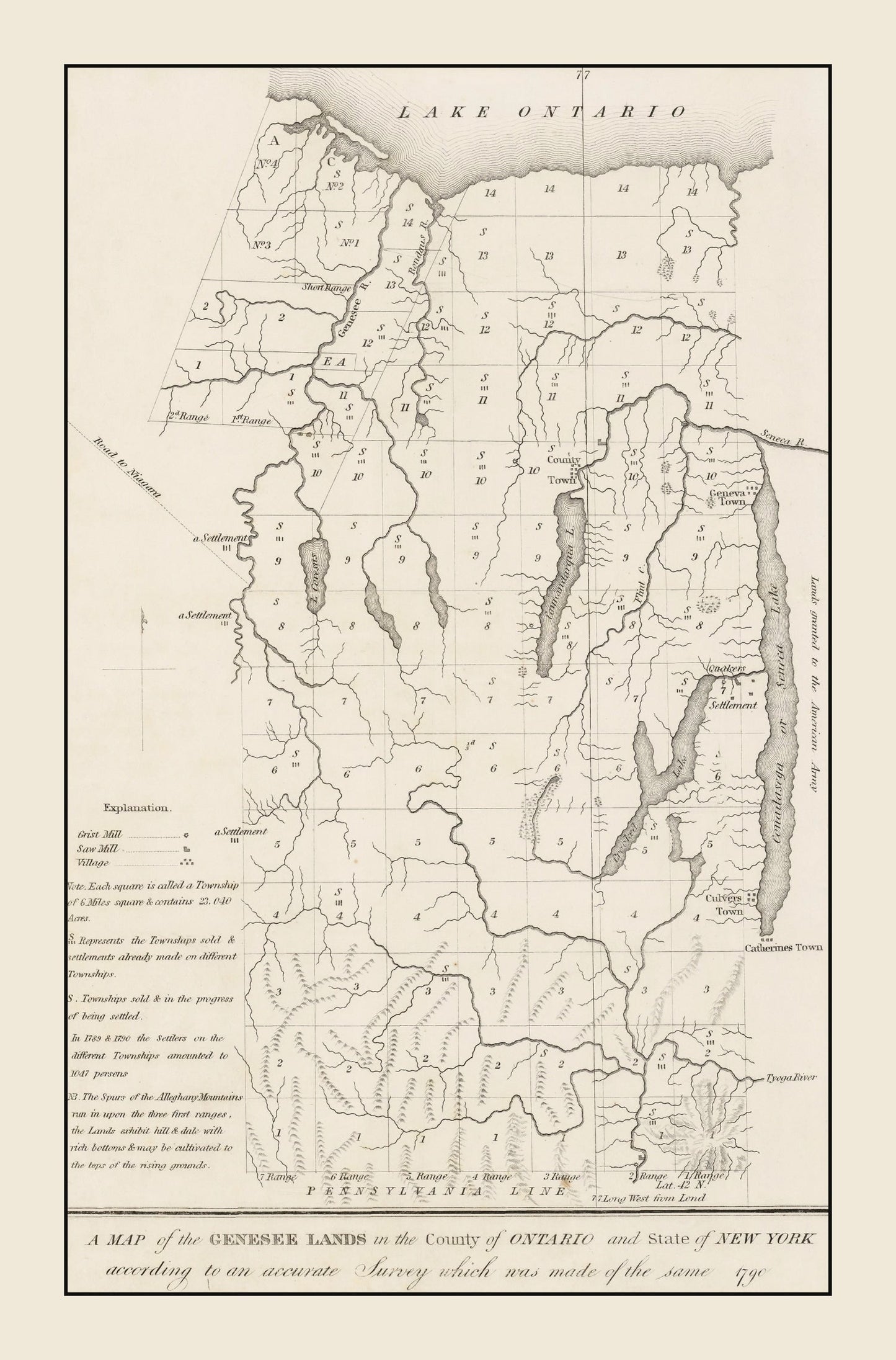 Vintage Finger Lakes Region Map 1849