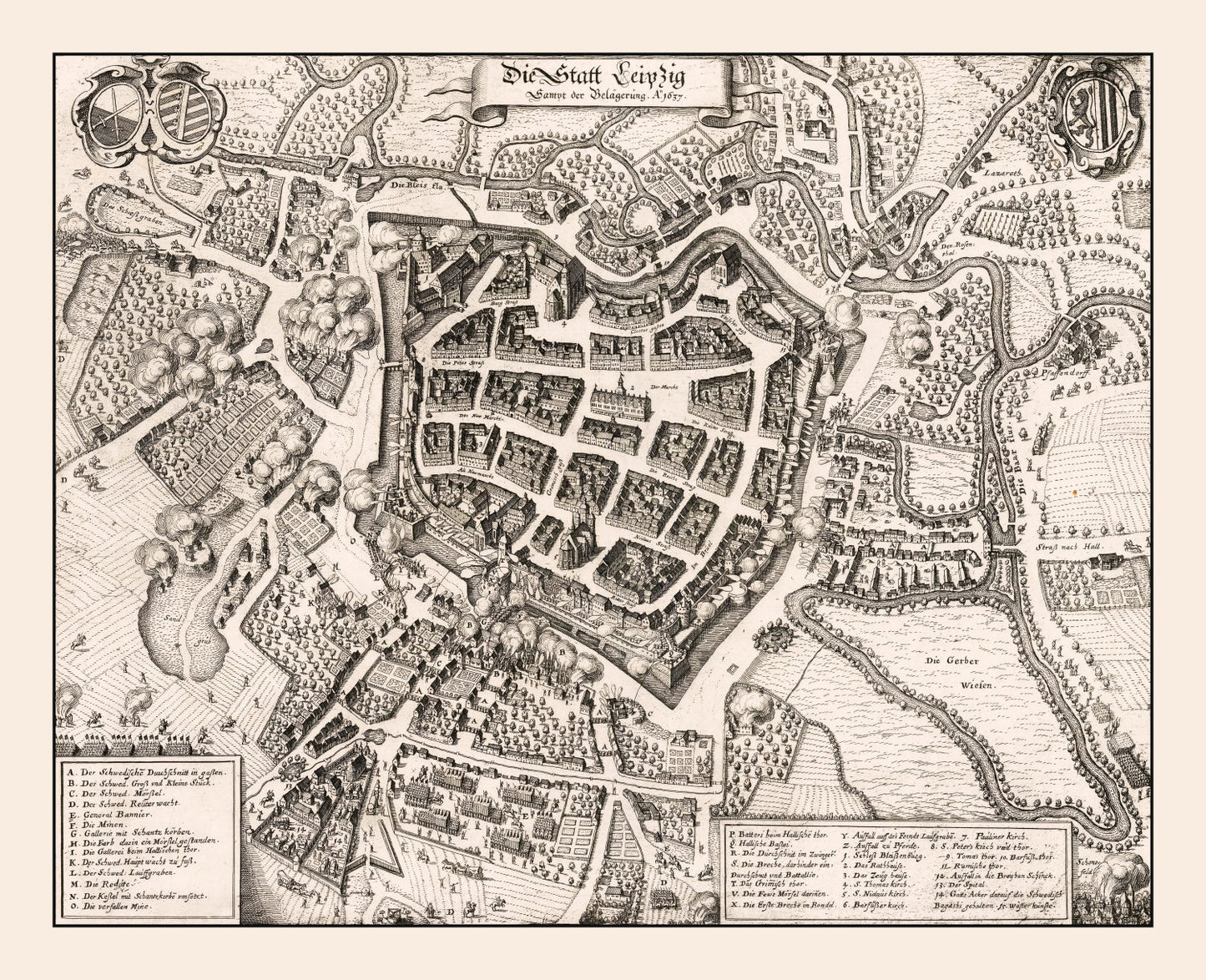 Vintage Map of Leipzig, Germany 1637