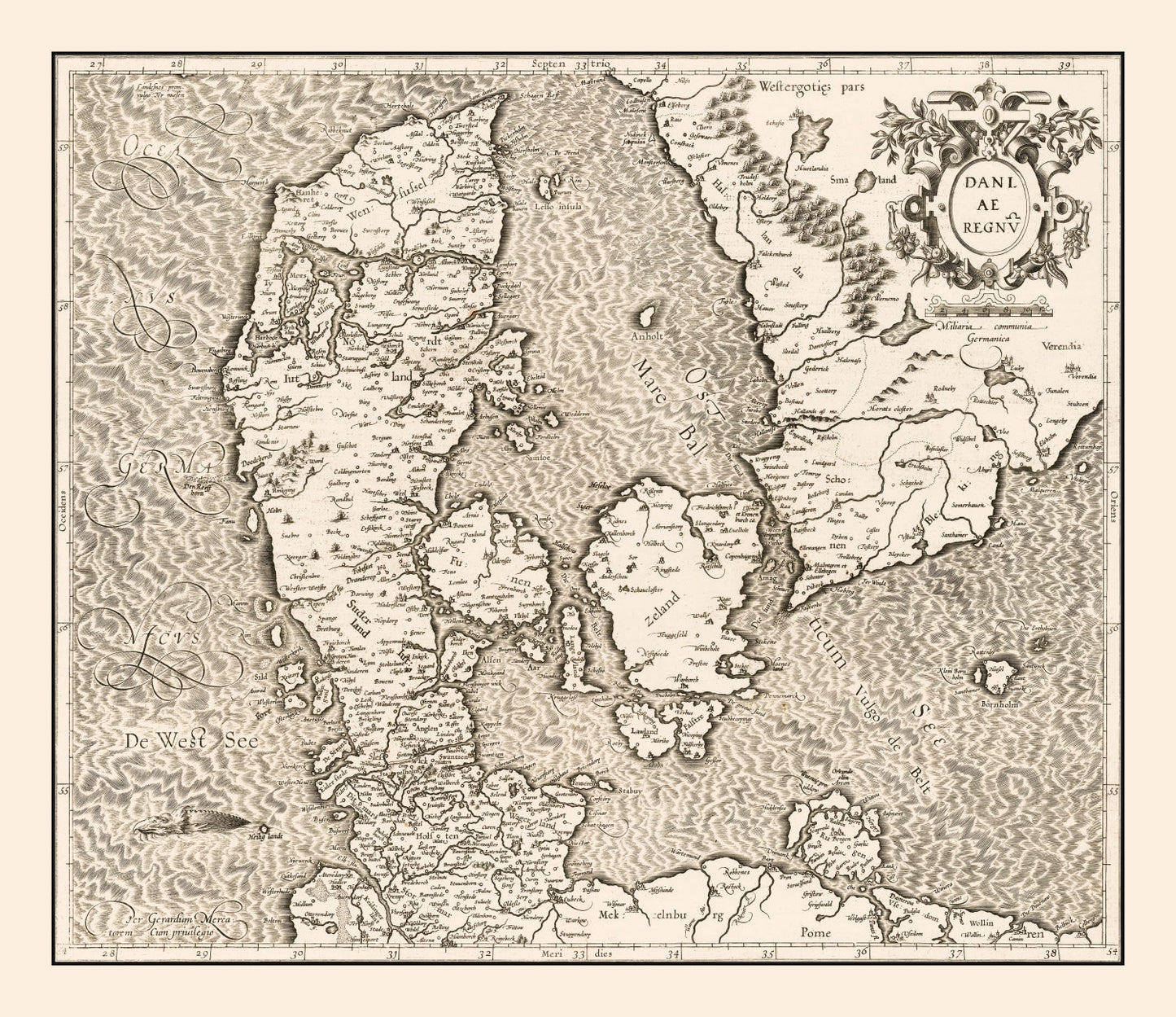 Vintage Map of Denmark 1595
