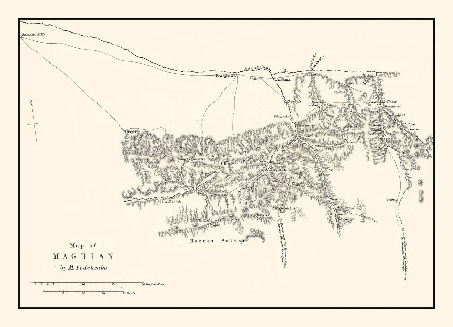 Vintage Western Tajikistan Map 1873