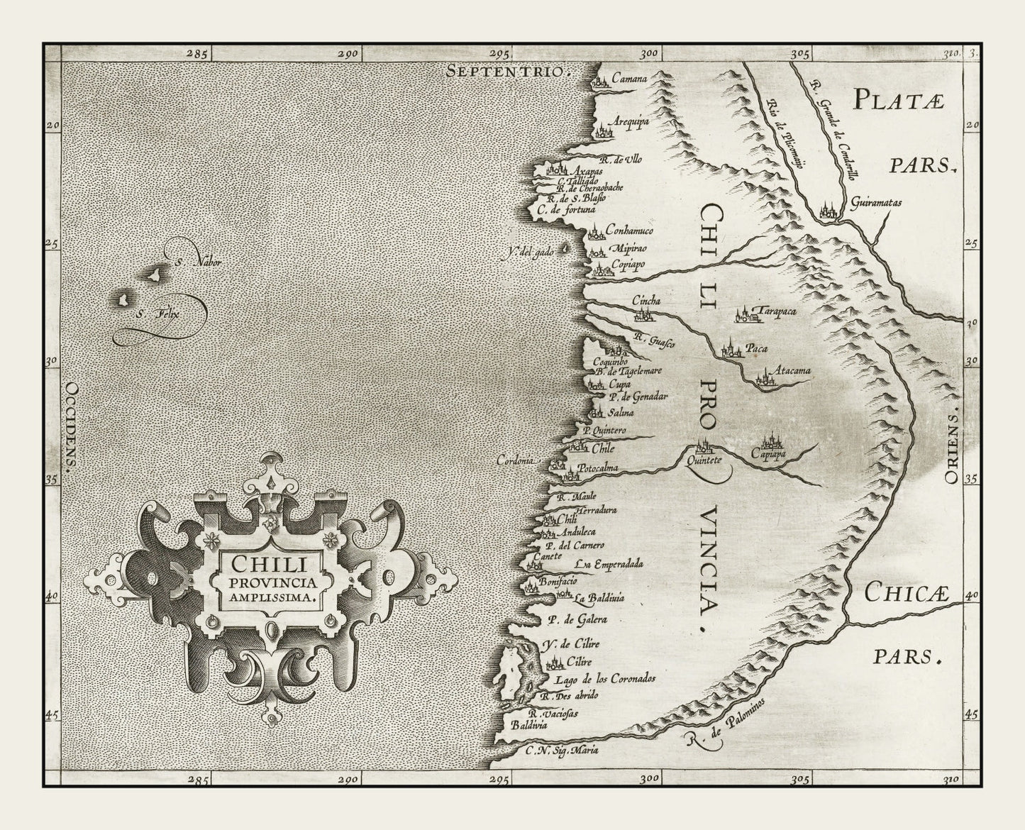 Vintage Map of Chile 1597