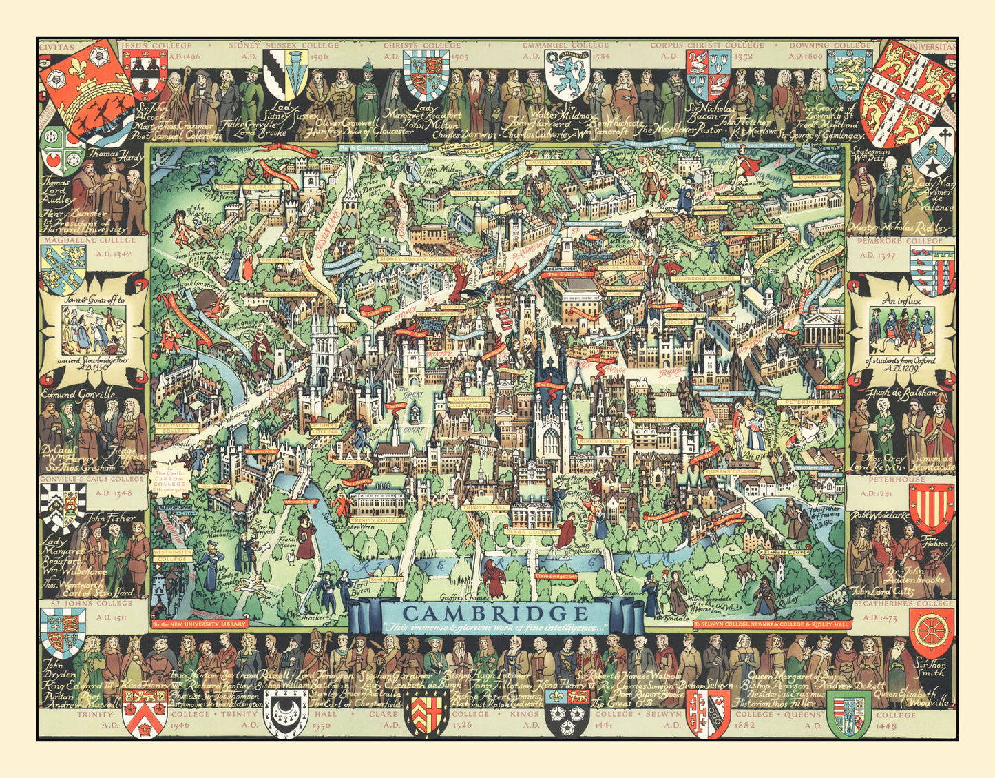 Vintage Map of Cambridge, England 1948