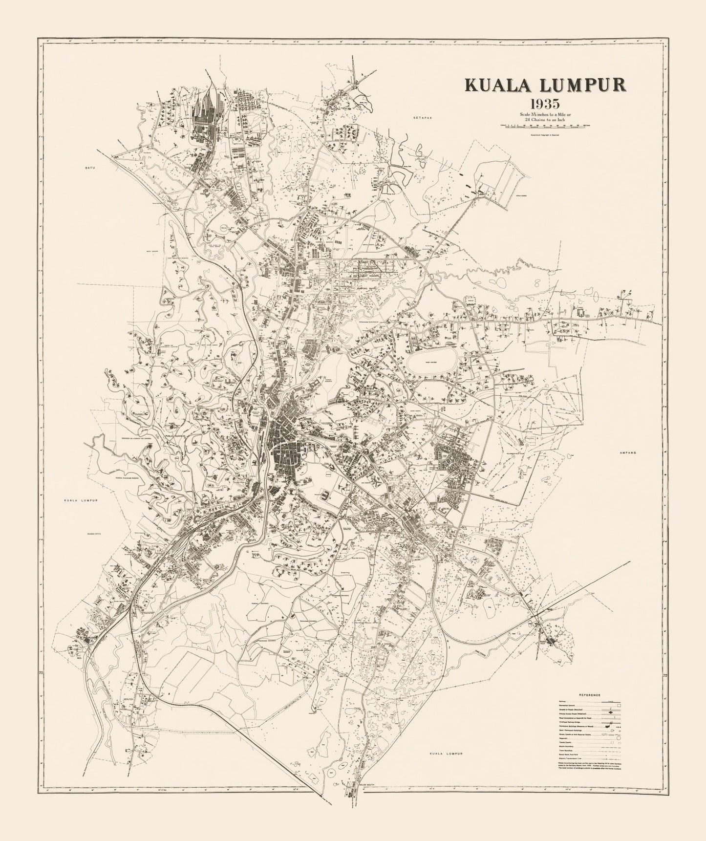 Vintage Map of Kuala Lumpur, Malaysia 1936