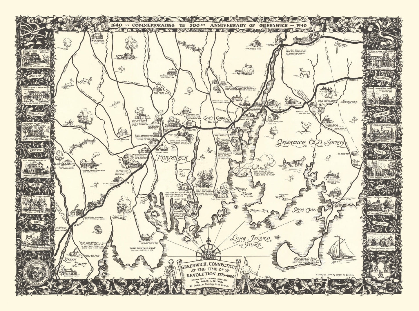 Vintage Map of Greenwich, Connecticut 1939