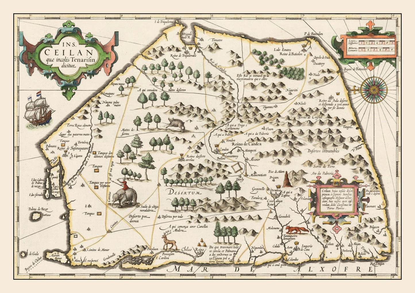 Vintage Map of Sri Lanka 1623