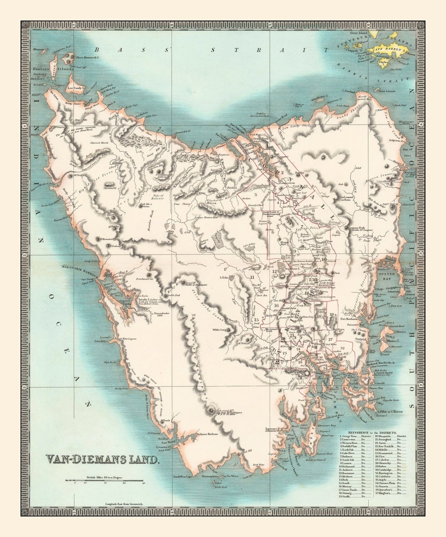 Vintage Map of Tasmania 1831