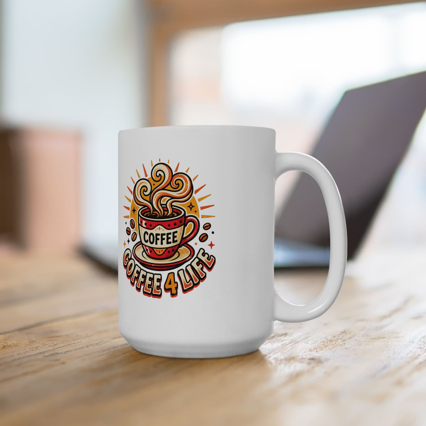 Coffee Mug - Retro 'Coffee 4 Life' Ceramic Mug, 11oz & 15oz