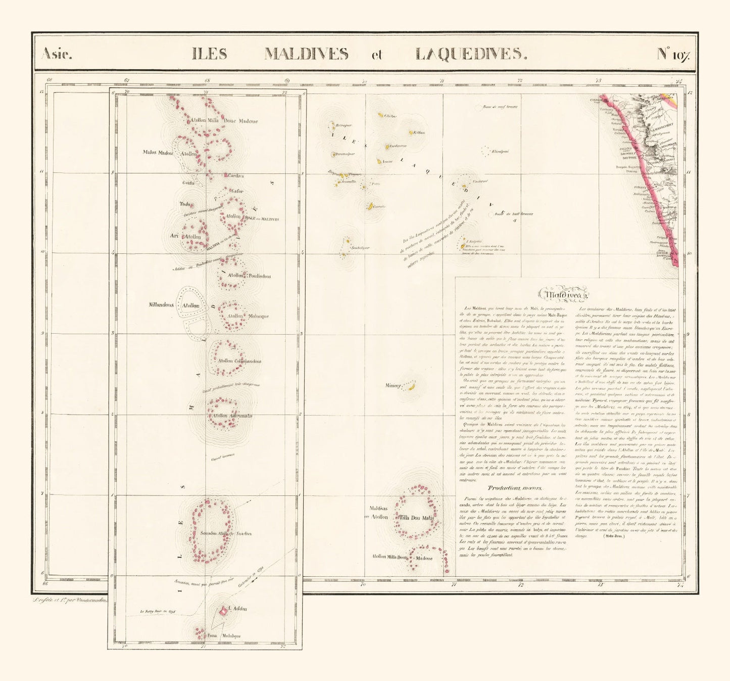 Vintage Maldive Archipelago Map 1827