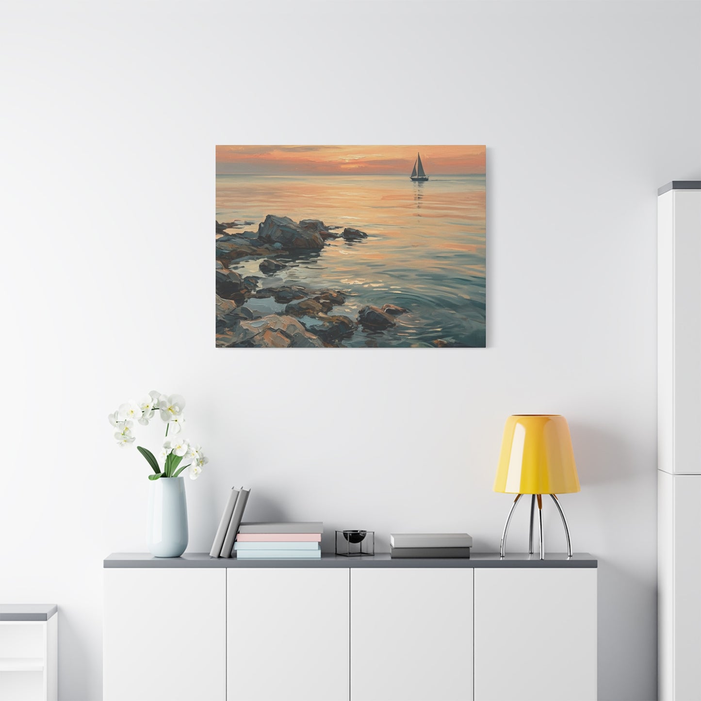 Sunset Sail Canvas Wall Art — Seascape Painting Print