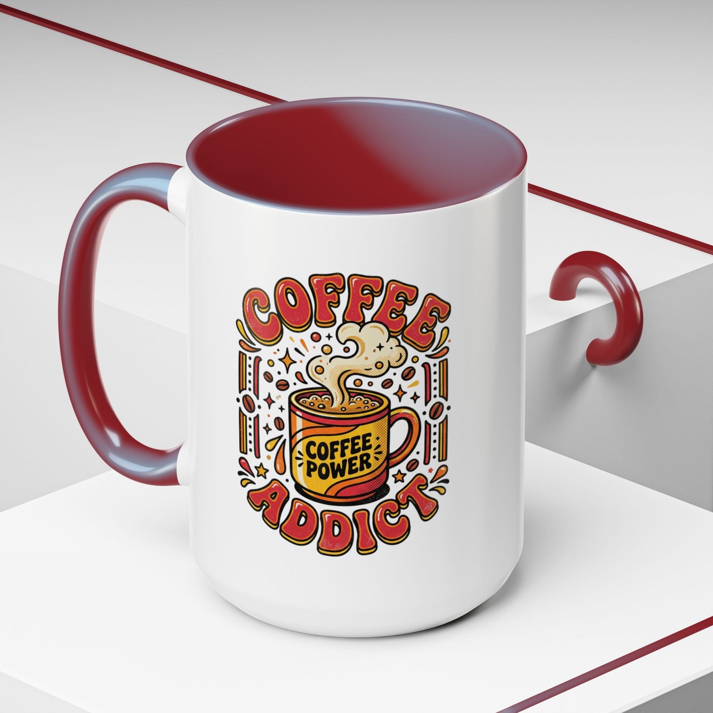 Coffee Addict Accent Mug — "Coffee Power" Retro Coffee Lover Gift (11oz/15oz)