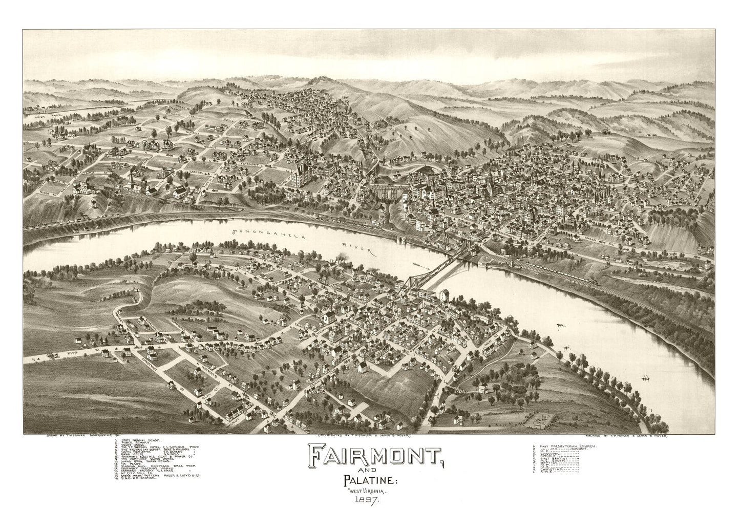 Vintage Map of Fairmont & Palatine, West Virginia 1897