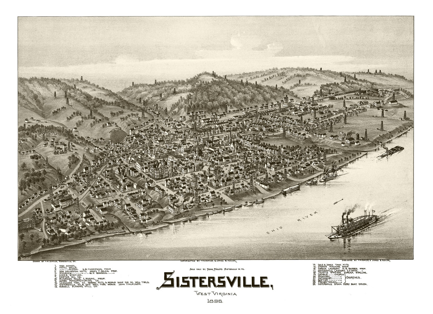 Vintage Map of Sistersville, West Virginia 1896