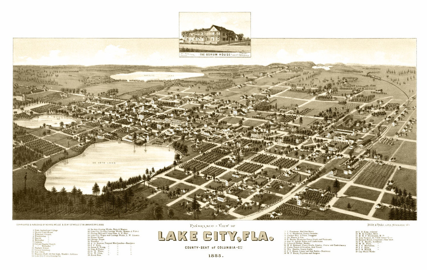 Vintage Map of Lake City, Florida 1885