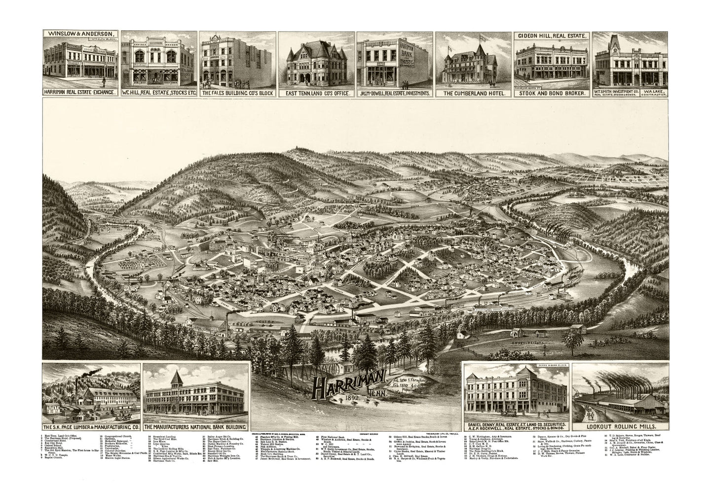 Vintage Map of Harriman, Tennessee 1892