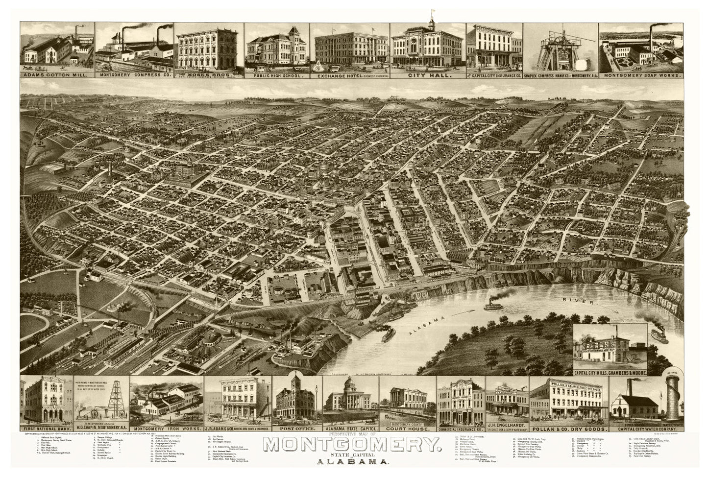 Vintage Map of Montgomery, Alabama 1887