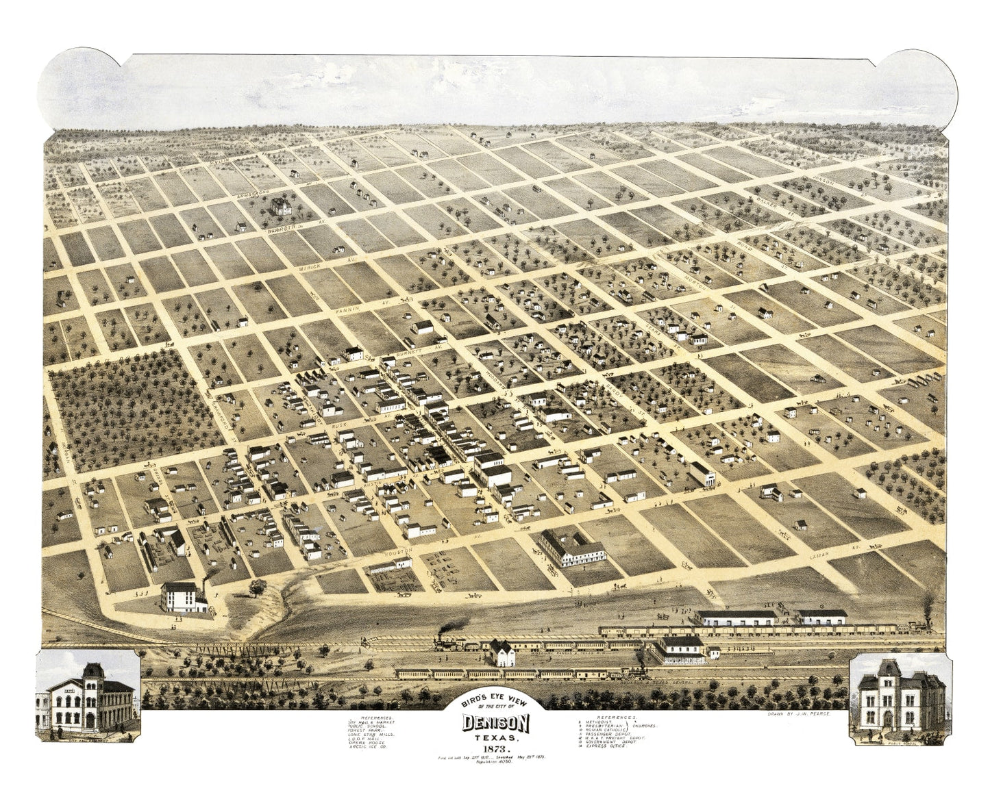Vintage Map of Denison, Texas 1873