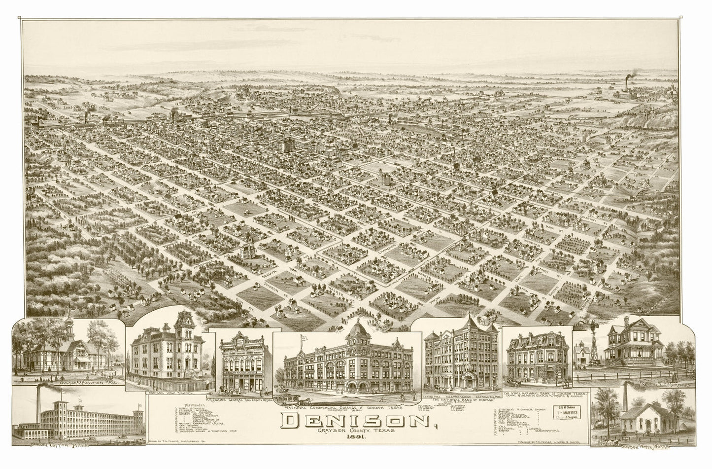Vintage Map of Denison, Texas 1891